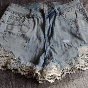 Rewash Light Blue Jean Shorts with Lace Trim Size 1 (25)